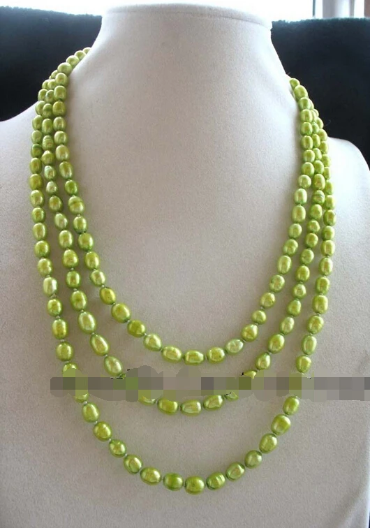 

Free shipping >>>>>freshwater pearl yellow green rice necklace48" nature