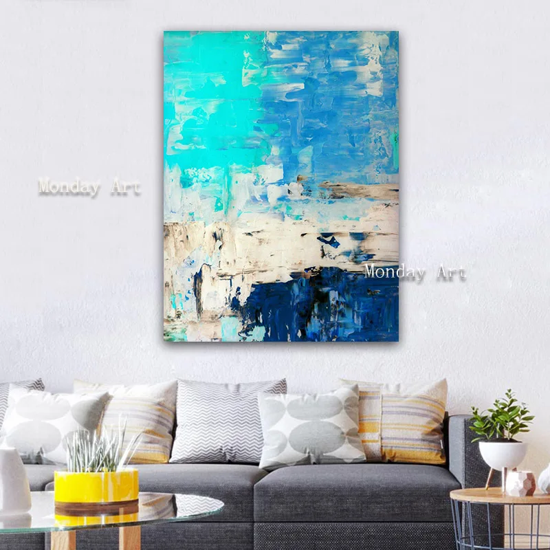 p Light Blue Canvas Painting Posters and Prints Modern Abstract Oil Painting Wall Art Bedroom Living Room Cuadros Decoracion