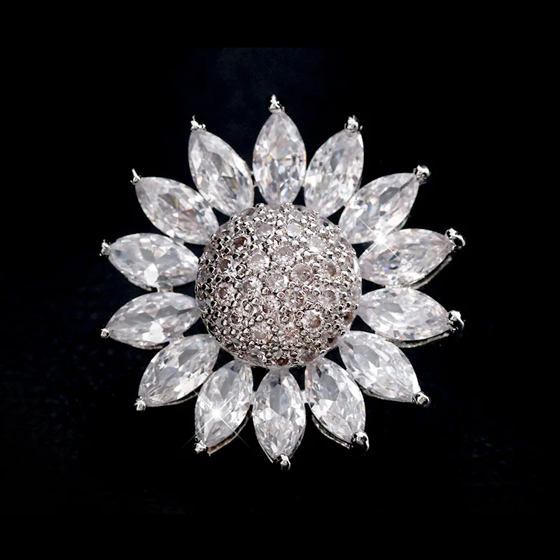 

Luxury Rhinestone Crystal Sunflower Brooches For Women 2019 New Mini Hijab Pin Bags Bijoux Accessories Broche Mujer Jewelry