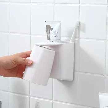 

Korean magnet adsorb toothbrush holder + wash cup Bathroom set Self-adhesive toothpaste storage box rack bathroom accessories