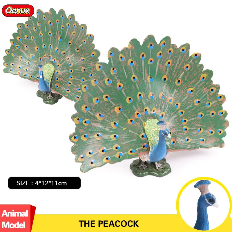 

Oenux New Arrival Peafowls Beautiful Bird Animal Model Toy Peacock PVC Action Figures Collection Educational Toy For Kids Gift
