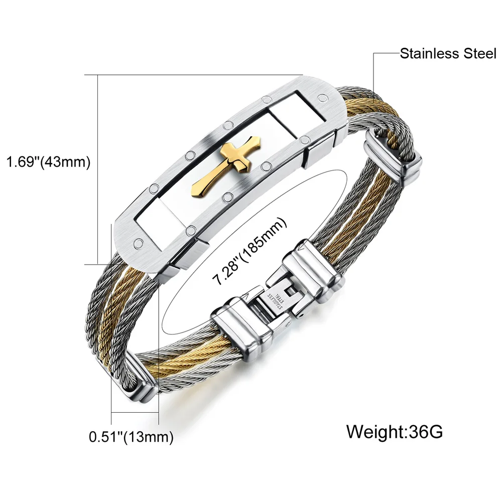Модный мужской браслет из нержавеющей стали, панк, тяжелый металл, золото, серебро, цвет, крест, браслеты и браслеты для мужчин, ювелирные аксессуары