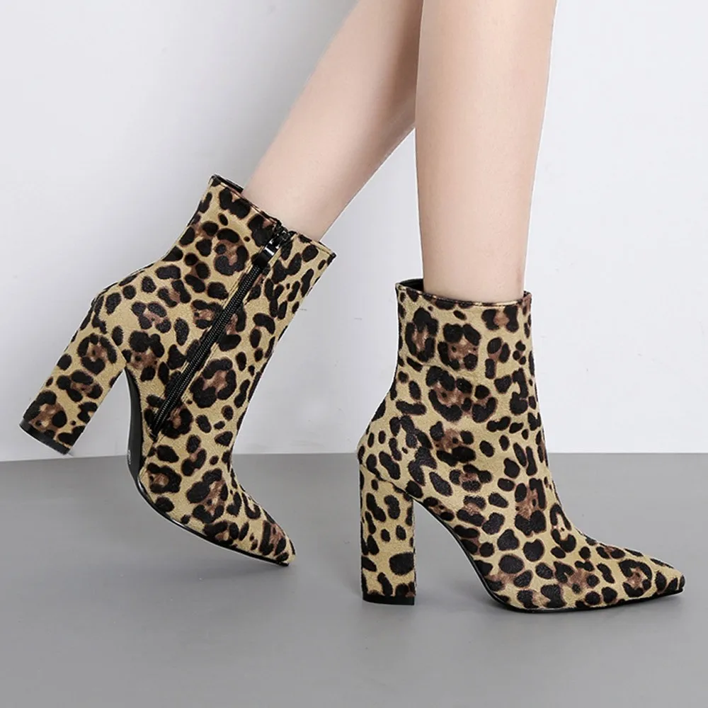 

YOUYEDIAN Women Boots 2019 Leopard Print Ankle Boots For Women Autumn Female Casual Shoes HIgh Heel Boots Botines Mujer