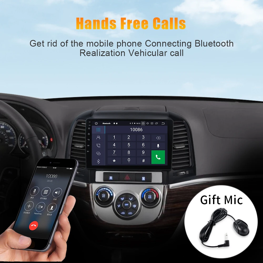 Discount Android 9.0 Car 1 din Stereo  for Hyundai Santa Fe 2006 2007 2008 2009 2010 20112012  Car Radio Bluetooth 9"  Touch Screen 3