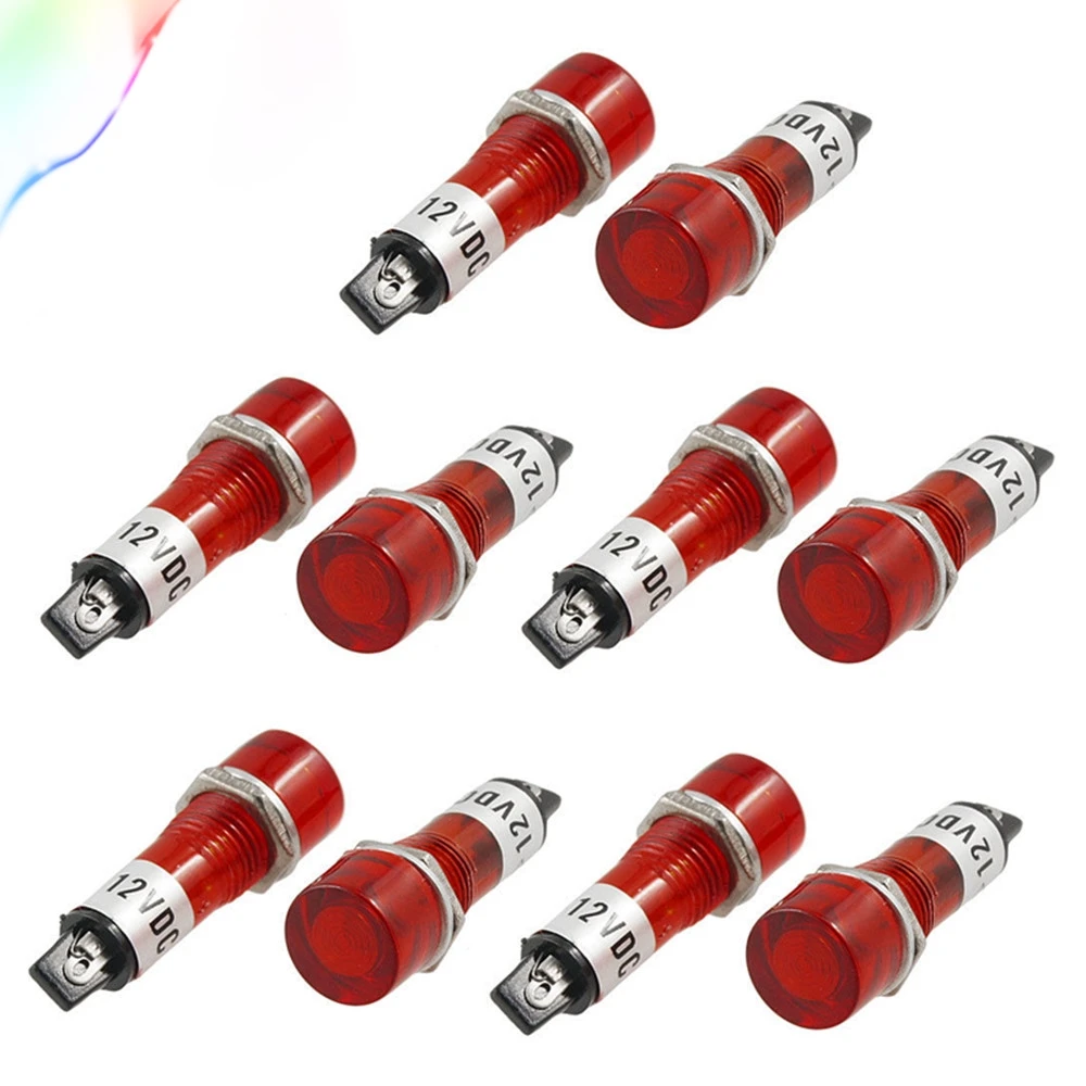 10 Pcs DC 12V 2 Terminals Recessed Red Pilot Light Signal Indicator Lamp