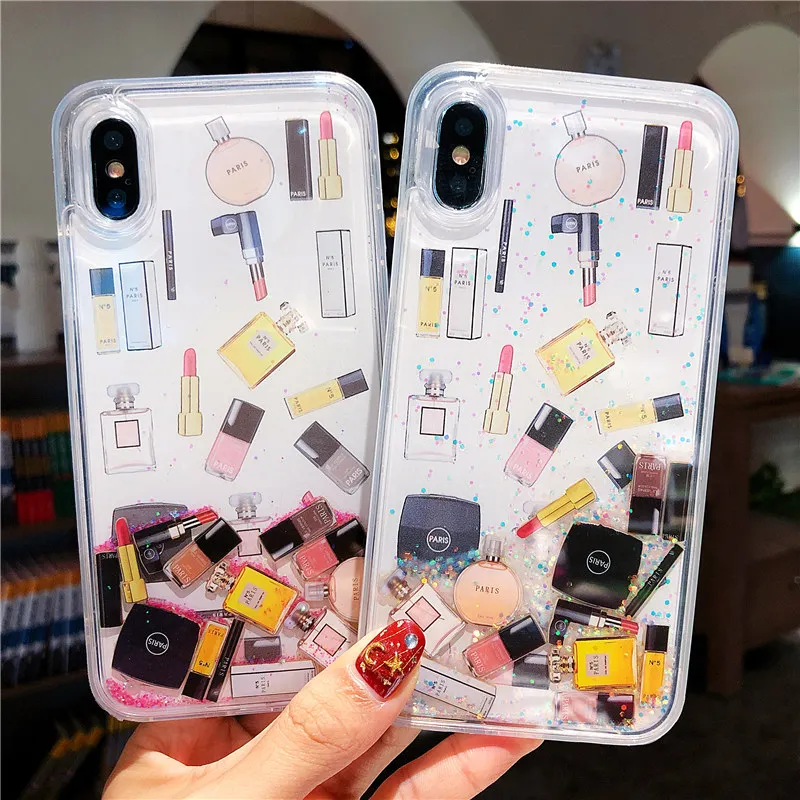 

Quicksand glitter capinha for iPhone X 7 8 Plus xs max xr 6 6s hard plastic case dynamic liquid lipstick capa women phone coque