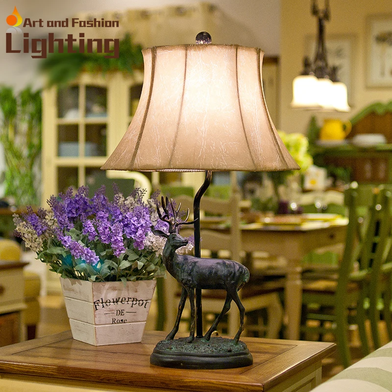 Hot American Country Elk Carved Arts Table Lamp Modern Resin Hot American Country Elk Carved Arts Table Lamp Modern Resin Bedside Living Room Artificial Leather