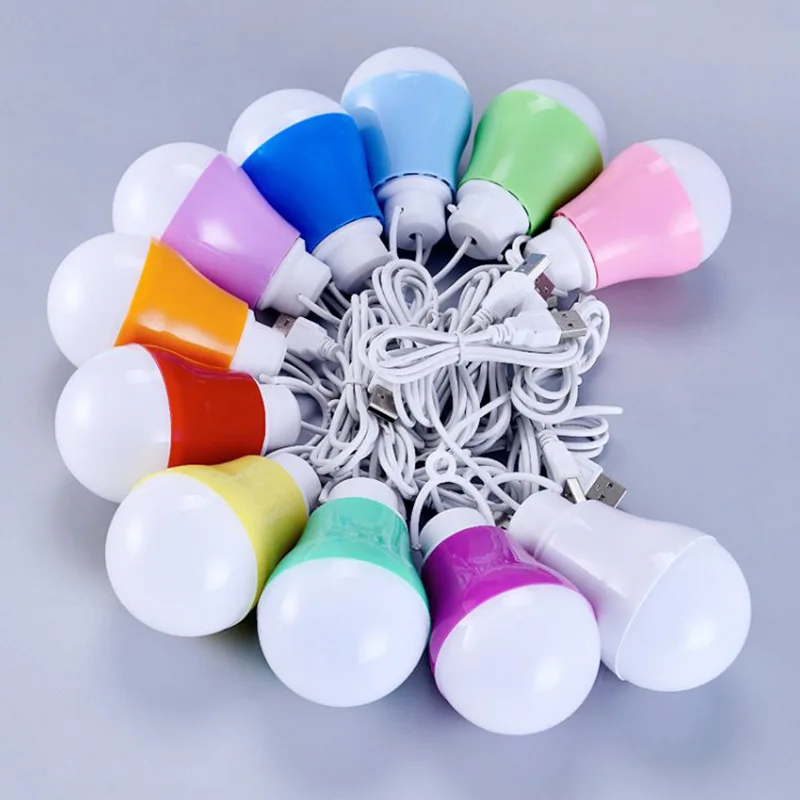 

Colorful PVC 5V 5W USB Bulb Light for Hiking Camping Tent Travel Portable Lamp LED Book Light Rechargeable