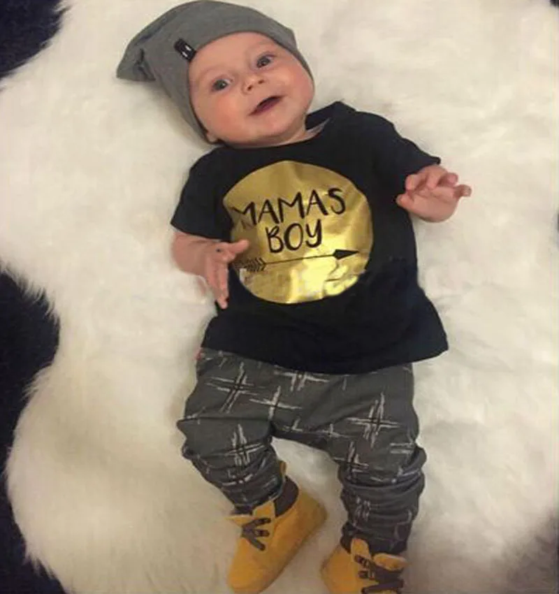 New 2017 summer baby boy clothes fashion cotton short sleeved letter t-shirt+pants baby boys clothing set infant 2pcs suit