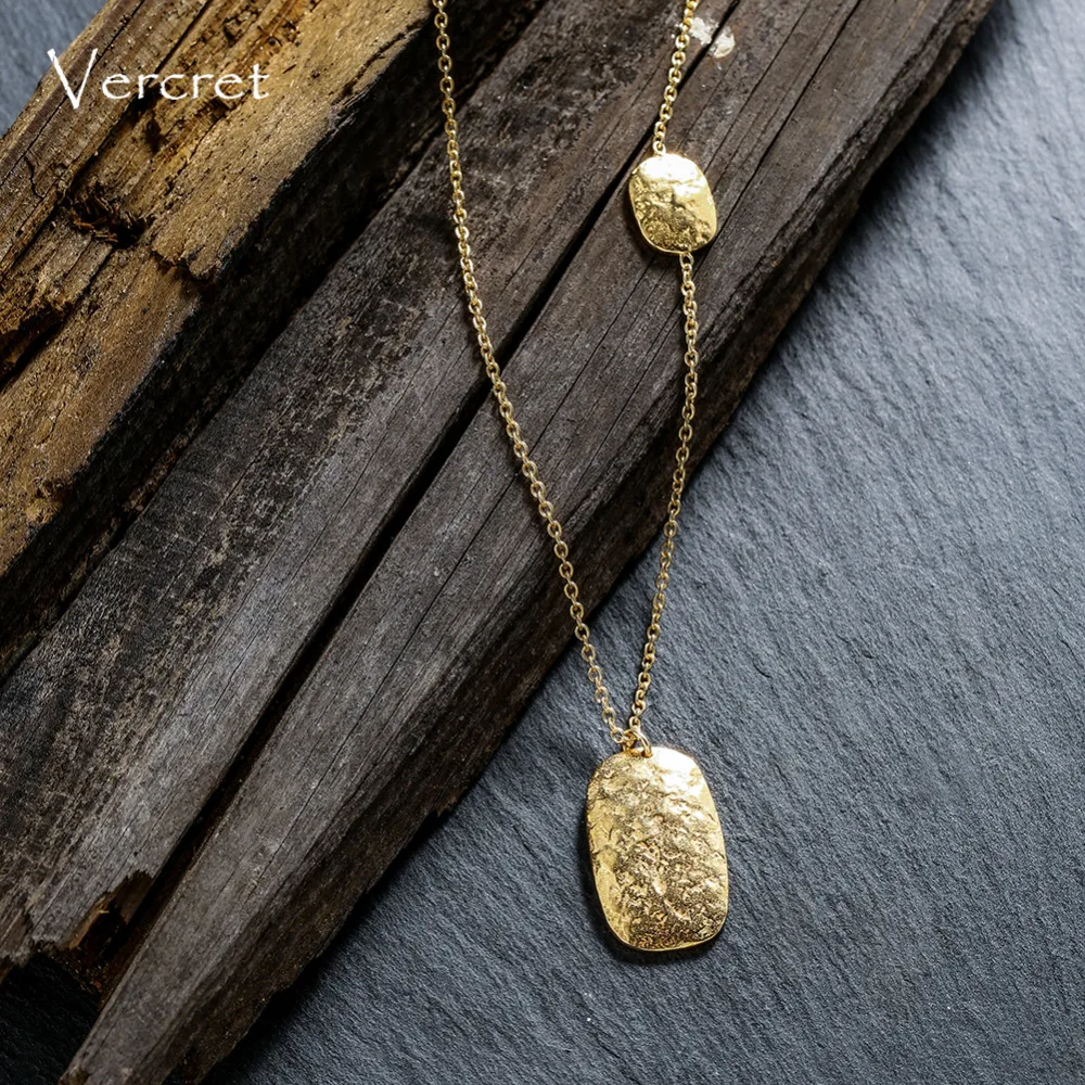 Vercret простые 925 кованые из стерлингового серебра кулон ожерелье 18 К Золотая цепь ожерелье ручной работы женские ювелирные изделия подарок