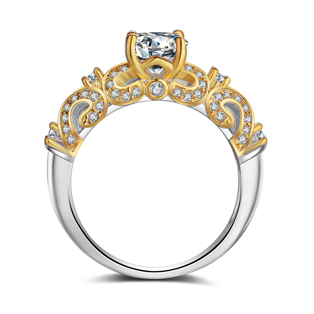 Свадебные кольца в стиле барокко с цирконием золотого и серебряного цветов, белые медные кольца для женщин, роскошные романтические обручальные кольца с зубцами
