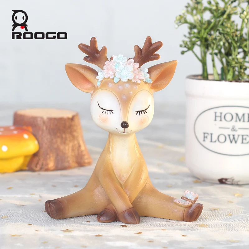 

ROOGO home accessories decoration lovely sika deer Ornament creative new design tabletop decoration small lovers kids gifts