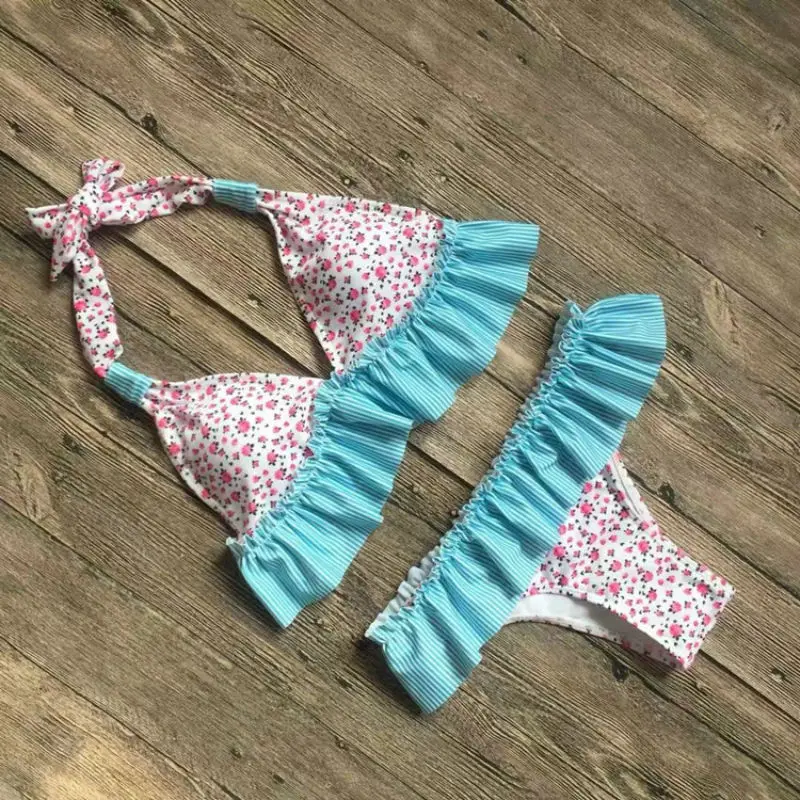 New Bikinis 2019 mujer Two Piece Swimsuit Women Swim Suit Bandage Swimwear Push Up Pleated Bikini Set Vintage Beach Wear Biquini