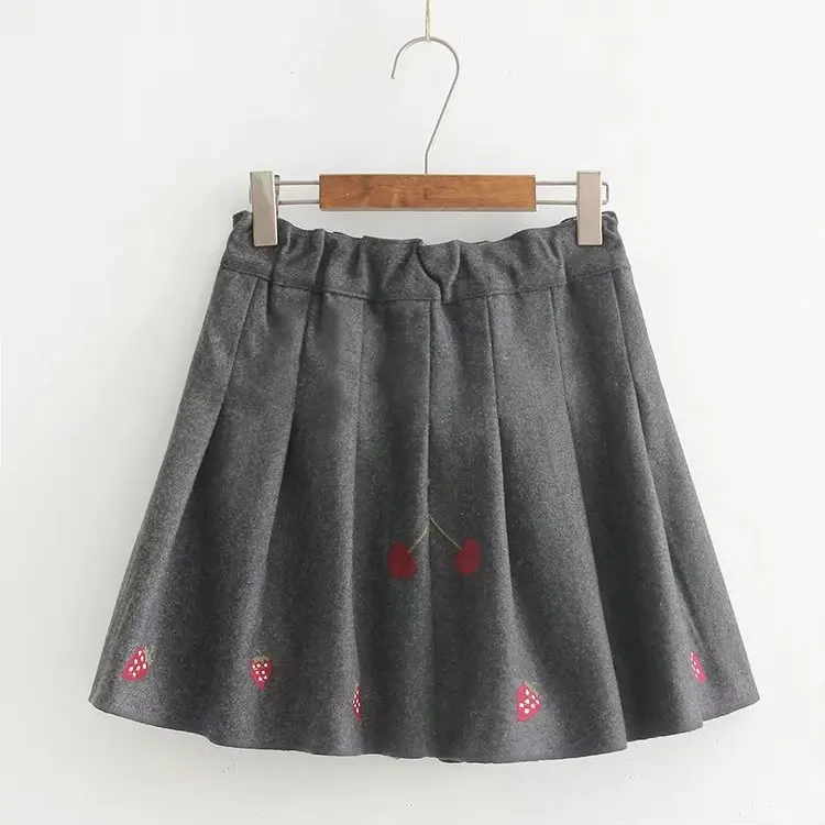 2018 Англия Стиль Для женщин Юбки для осень сладкий клубника вишня embroideryd женский