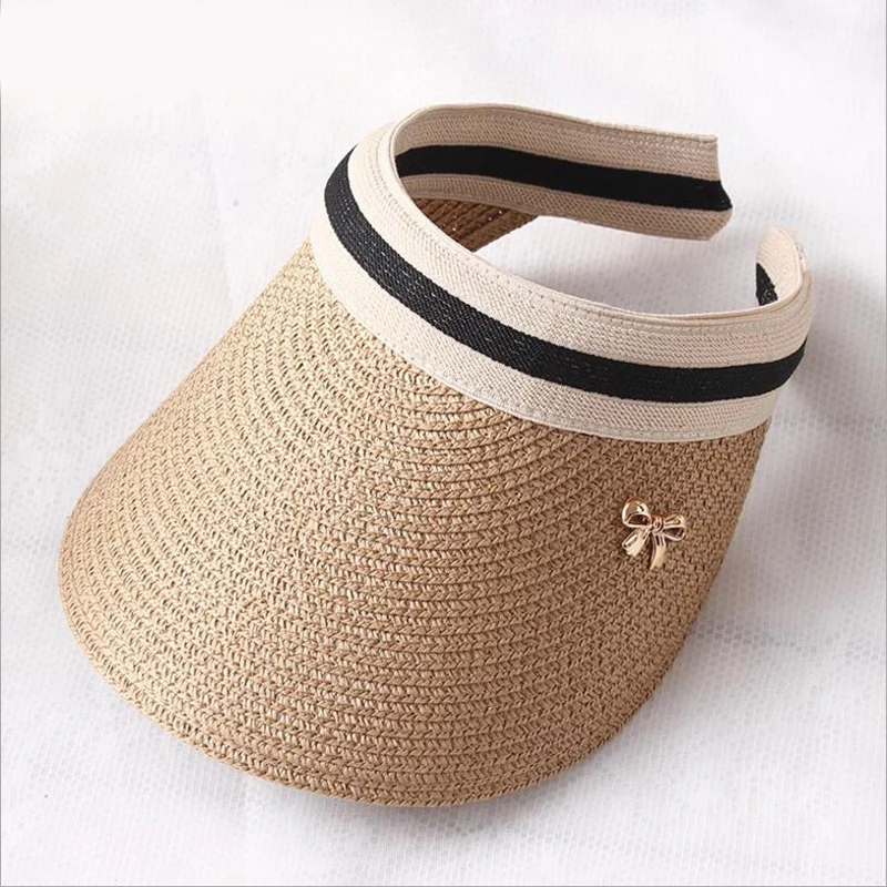 New Women's Sun Hats Handmade Straw Visor Caps Parent-Child Summer Hat Empty Top Beach Hat 1