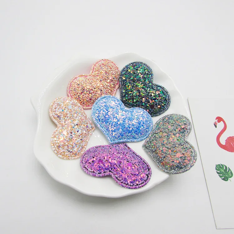 

30pcs/lot 4.3x3.2cm Upscale Glitter Paillette Padded Heart Appliques For Clothes Sewing Supplies DIY Craft Decoration