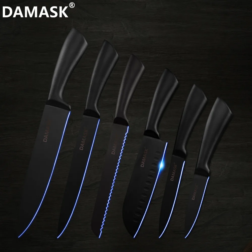 Набор кухонных ножей DAMASK Kithen супер острые лезвия 3Cr13 черные кухонные