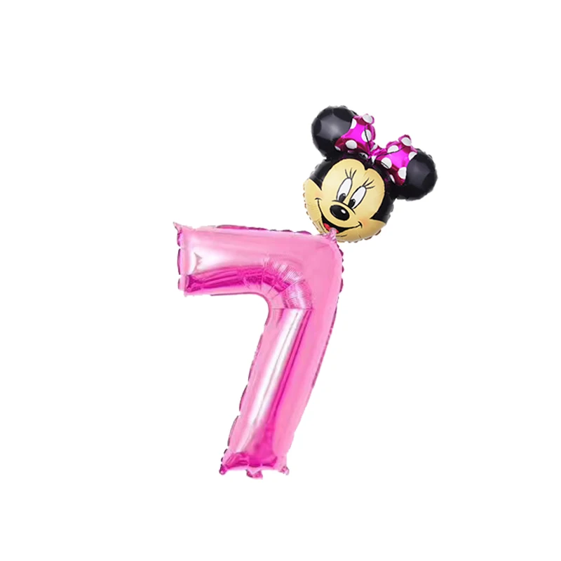 32 дюймов розовый и голубой номер рисунок фольги Воздушные шары+ Микки воздушный шар из фольги Минни 1 2 3 4 года Дети Мальчики Девочки День рождения украшения - Цвет: Pink 7