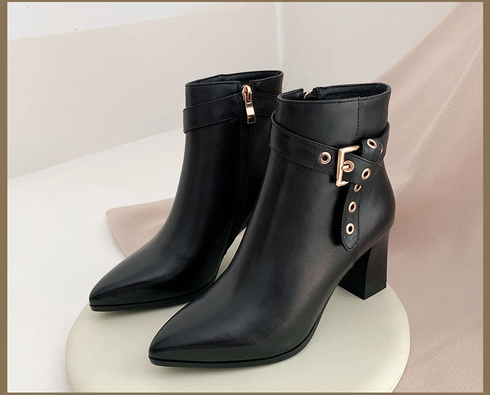 SOPHITINA/пикантные ботинки с острым носком Модные удобные ботинки из коровьей кожи высокого качества на квадратном каблуке новые элегантные женские ботинки; MO254