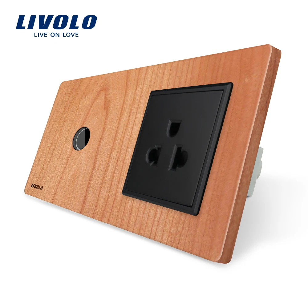 

Livolo Touch Switch&US Socket, Cherry Wood Panel, 110~250V 16A US Wall Socket with Light Switch, VL-C701-21/VL-C7C1US-21