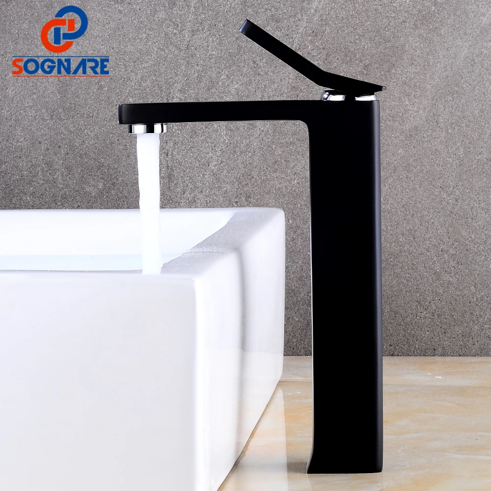 SOGNARE Contemporary Black Faucet for Bathroom Basin Mixer Brass Single