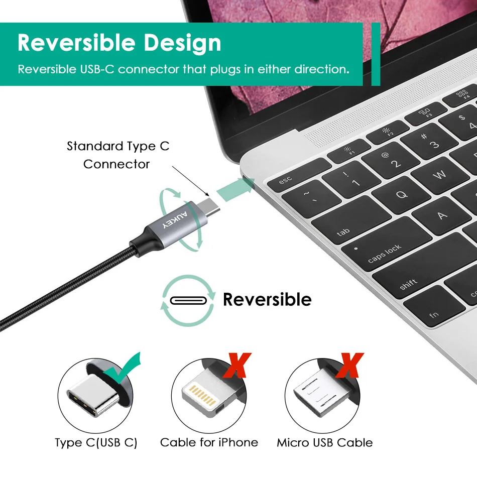 AUKEY USB 3 0 C Тип Быстрая зарядка передачи данных для MacBook Google Pixel Xiaomi Mi5 LG G5