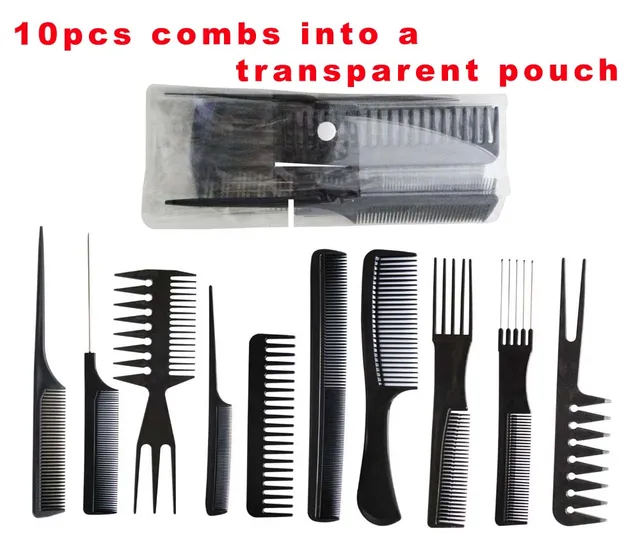 10pcs Professional Salon Hair Styling Hairdressing Black Plastic 10pcs Professional Salon Hair Styling Hairdressing Black Plastic Barbers Brush Combs Set Comb