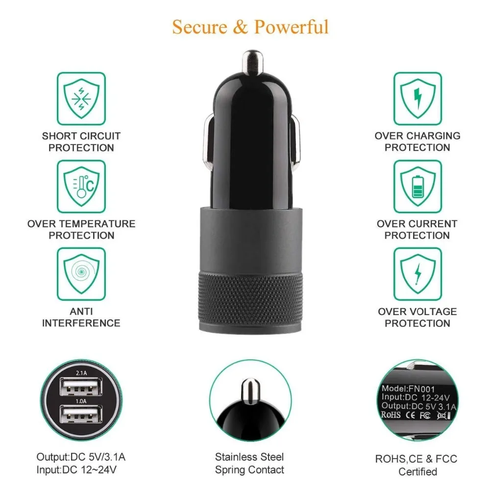 Автомобильный USB кабель для быстрой зарядки 2 порта Huawei Y9 2019 Y6 Y5 Prime 2018 P20 P9 P10 Honor 10 9