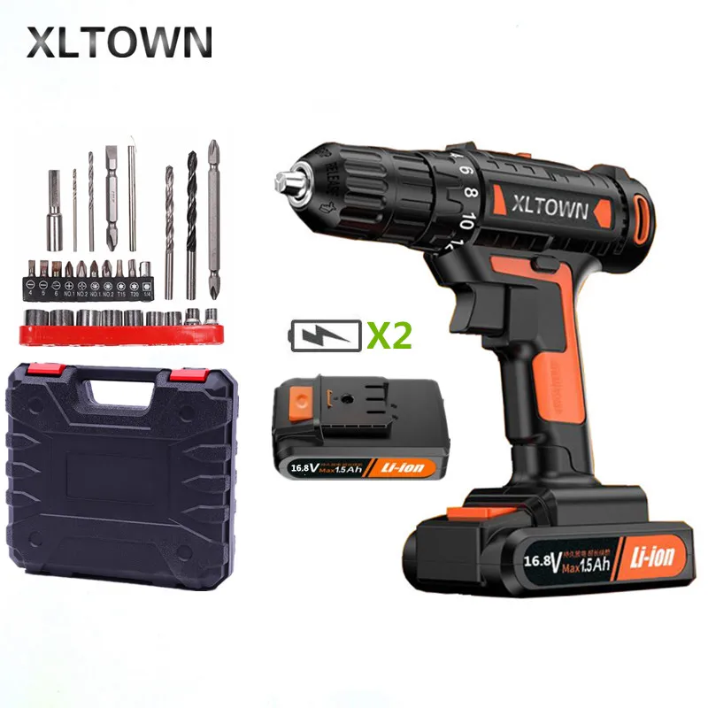 

XLTOWN 16.8v Electric Screwdriver with 2 Battery Cordless Rechargeable Lithium Battery Household Multifunction Electric Drill