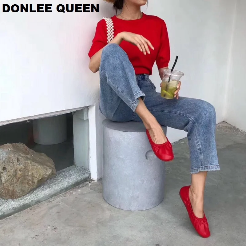 Женские балетки на плоской подошве DONLEE QUEEN мягкие плиссированные с закругленным