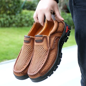 

Large Size 38-48 Men Sneakers Hollow Breathable Hiking Shoes Leather Sneakers Man Hiking Boots Anti-skid Outdoor Sports Shoes