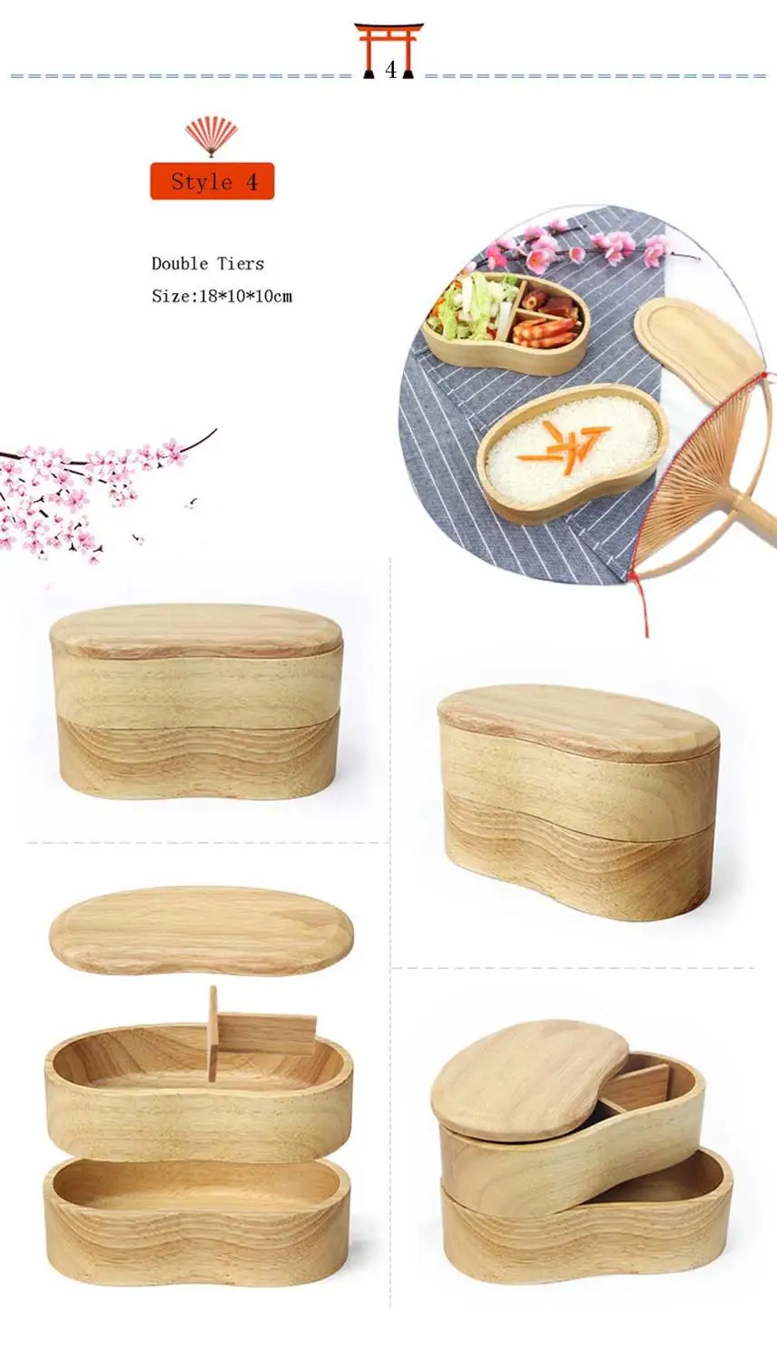 GODWJ посуда деревянный Ланч-бокс японский стиль студенческие контейнеры для еды для детей Отсек Bento коробки кухонная посуда - Цвет: 4
