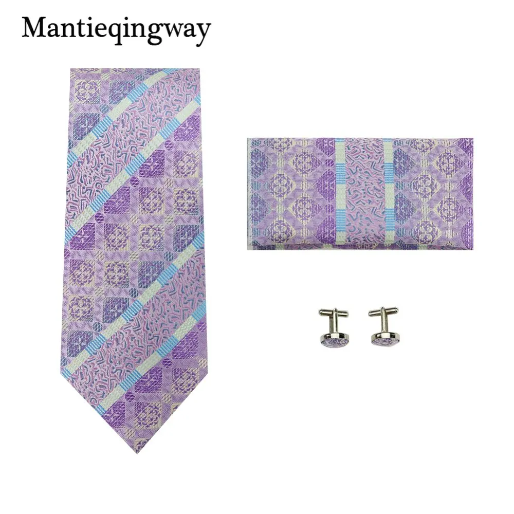 Mantieqingway 20 цветов Галстук платок Запонки Наборы для мужчин полиэстер бизнес Пейсли Цветочные шеи галстук носовой Запонки Набор - Цвет: 047