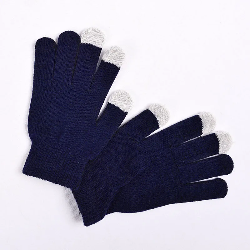 navy blue full Шерстяные зимние мужские и женские перчатки, вязаные эластичные перчатки без пальцев, теплые перчатки без пальцев - Цвет: navy blue full