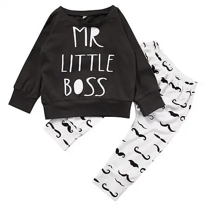 

Summer 2017 Newborn Baby Clothes Set My Little Boss Long Sleeve Cotton T-shirt Tops +Pant Trouser 2PCS Outfit Clothing Set
