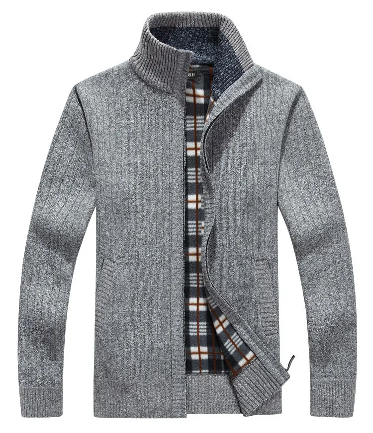 Мужской флисовый свитер Повседневный стиль воротник-стойка хлопок материал тонкая шерсть теплый толстый свитер осень зима кардиган Размер S-3XL