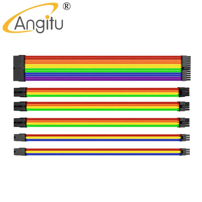 30cm UL 1007 18AWG Motherboard Multicolor Sleeved Power Extension Cable Set 24Pin/8Pin/6Pin