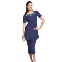 Синий Мусульманский купальник с коротким рукавом для молодых девушек, исламский турецкий купальный костюм, одежда высшего качества для пляжа размера плюс, Арабская одежда