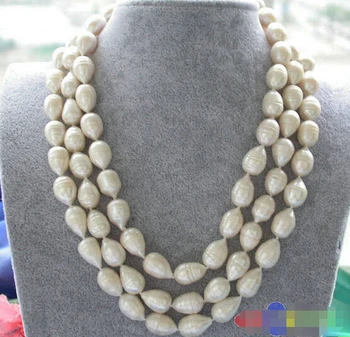 

Free shipping@@@@@ p3116 3row 19" 16mm white drip freshwater cultured pearl necklace