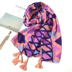 Шарф Для женщин 180*100 см геометрический diamond платок хлопок и лен шарф с кисточкой элегантный Для женщин шарф лето пашмины