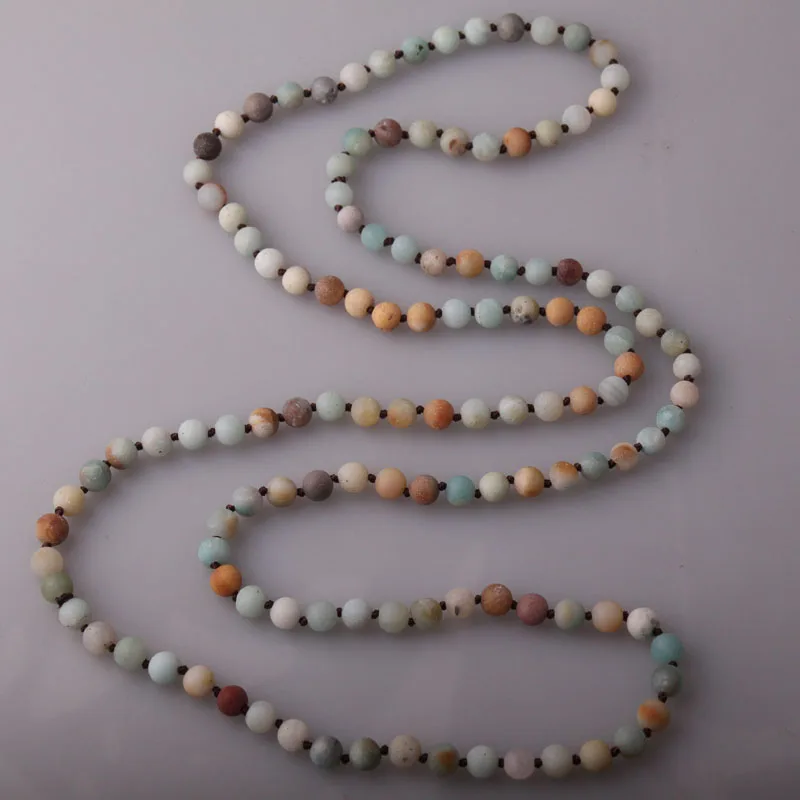 Long Knot Beads Halsband 130cm Frosted ite Stones Necklace Handmade Women Beaded Designer Jewelry women necklace