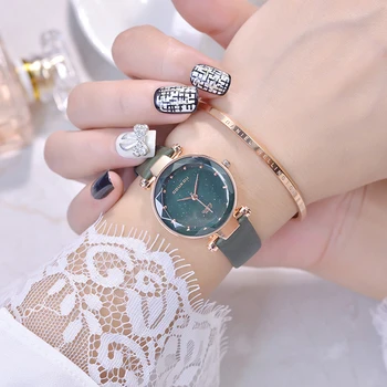 

Beautiful starry dial women's fashion watches elegant design ladies wristwatches women dress watch leather quartz woman clock