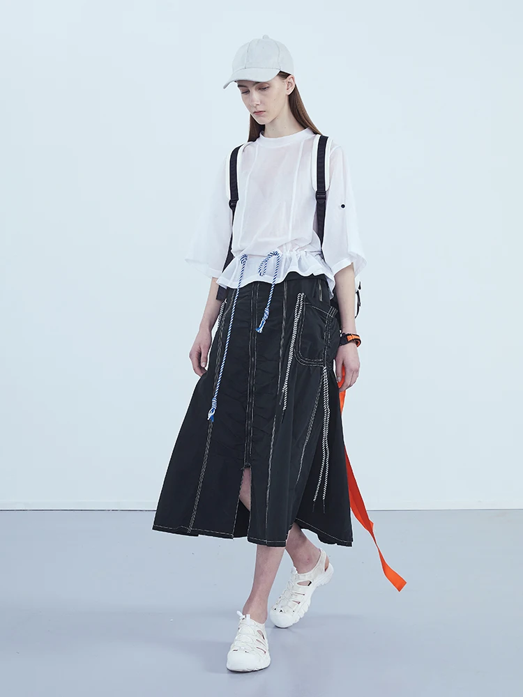 IRINAY198 коллекция ss drawstring дизайн линия Высокая талия длинная юбка для женщин