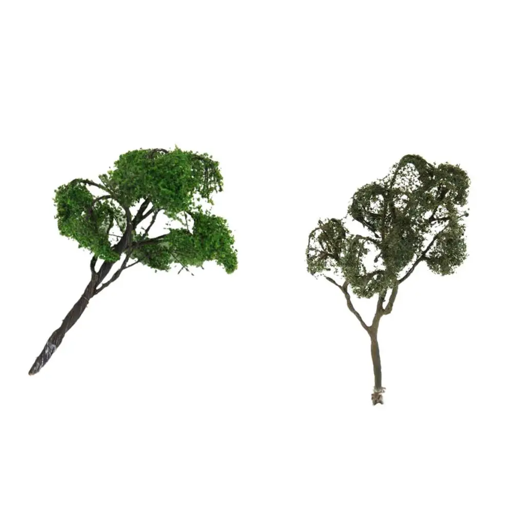 2Pcs Mini Tree Model Painted 1/75 HO Scale for Train Railway Diorama Architecture Building