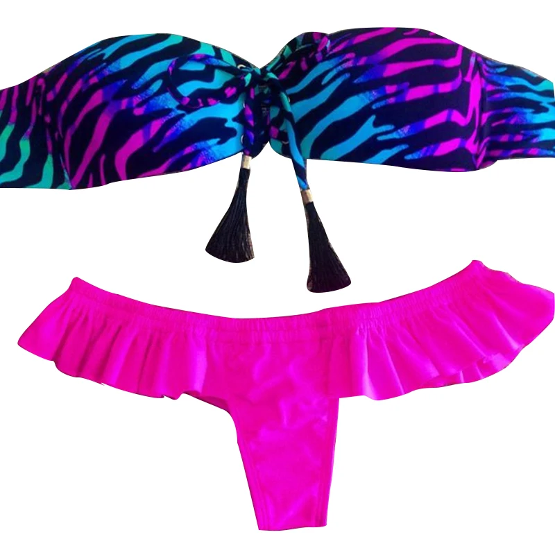 Bikini Set Swimsuit Swimwear Push Uphigh Waist Retro 2016 Brand Tassel Bra Woman Sexy Beach Xxxl