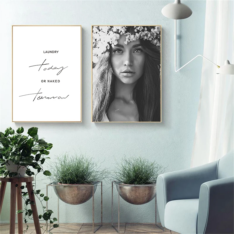 

Nordic Modern Simple Motivational Phrase Pretty Flower Girl Canvas Art Abstract Painting Print Poster Picture Wall Home Decor
