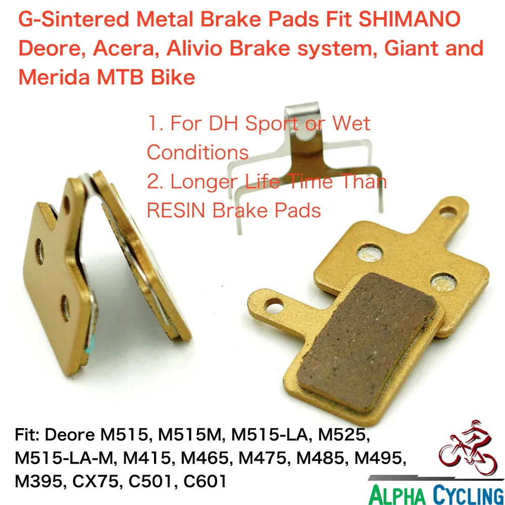 Диски для горных велосипедов тормозные колодки для Shimano ACERA, M375 M395 M486 M485 M475 M416 M446 M515 M445 M525 дисковый тормоз, наборами по 2 пары, Золотой металлический
