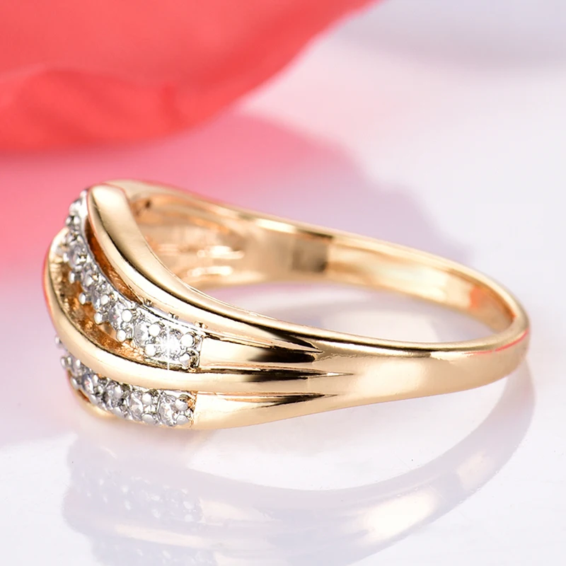 GULICX New Fashion Female Wedding Bands Jewelry Gold-Color Engagement Ring for Women CZ Stone Paved Promise Rings