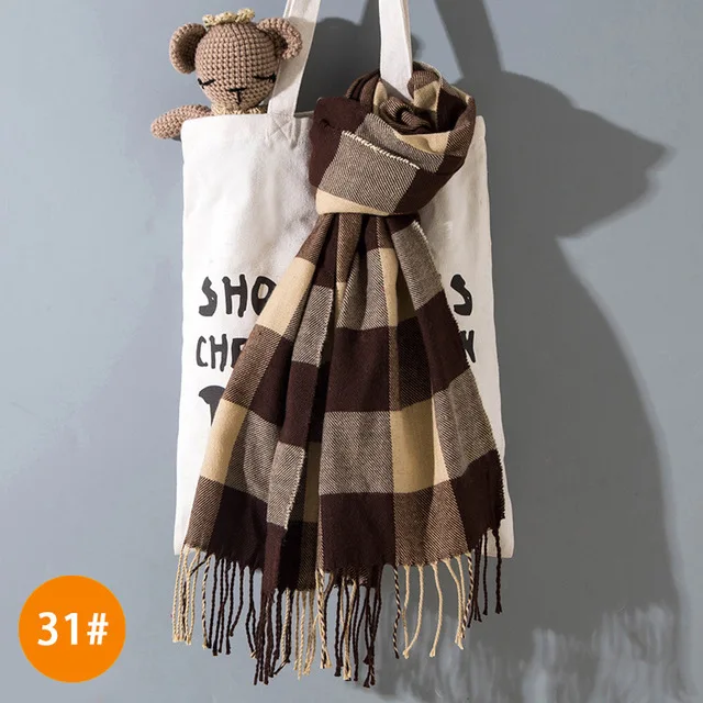 Детские шарфы для мальчиков и девочек, брендовый кашемировый шарф в клетку с кисточками, осенне-зимний плотный теплый платок для детей 190*35 см, шейный платок - Цвет: Style 31