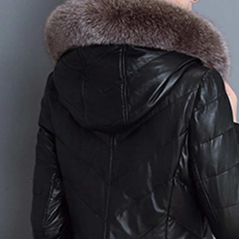 2017 Fashion Thick Warm Leather Jacket Women Long Slim PU Leather Coat Ms Outerwear Parkas Luxurious Ms Coat Plus Size 5XL f211